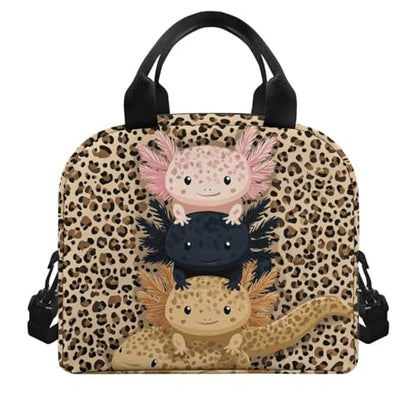 Axolotl Lunch Box Kids Leopard Print Lunch Bag Girls Reptiles Insulated Lunch Tote Bag Outdoor Camping Lunchbox Picnic Lunchbag Travel Lunch Boxes Student Lunch Container - color: Axolotl Leopard Print