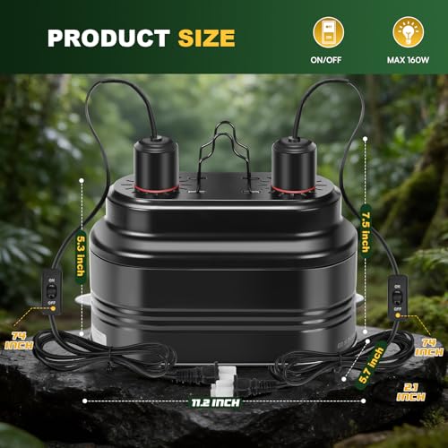 Dual Reptile Light Fixture Max 160W Each Heat Lamp Fixture Fits Heating Lamp Terrarium Light UVB Light for Lizards Turtles Snakes Terrarium Habitat