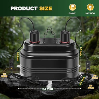 Dual Reptile Light Fixture Max 160W Each Heat Lamp Fixture Fits Heating Lamp Terrarium Light UVB Light for Lizards Turtles Snakes Terrarium Habitat