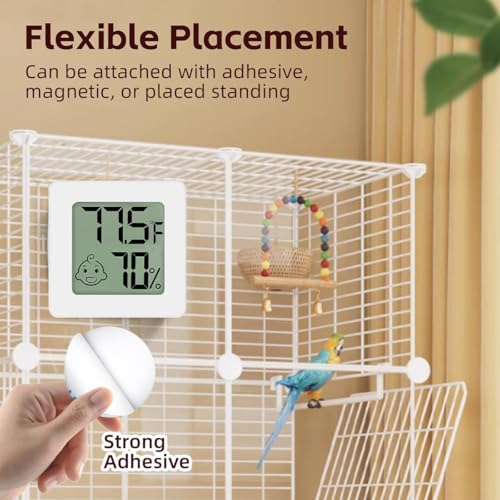 MANON ROSA Bird Thermometer Hygrometer – Mini Digital Magnetic & Adhesive Pet Temperature and Humidity Sensor Gauge for Parrot Cages, Lizard Spider Snake Gecko Reptile Rearing Boxes