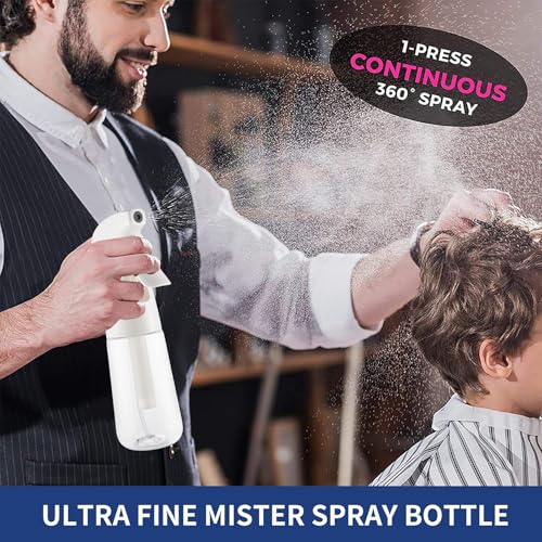 TANSHINE Continuous Spray Bottle for Hair 2 Pack,Fine Mist Water Hair Spray Bottles,Mister Spray Bottle,Refillable Plastic Sprayer for Hairstyling, Cleaning,Alcohol, Plants, Salons,6.8oz/200ml,Clear - color: Clear-2pack