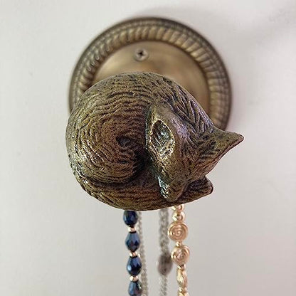Animal Hook, Curtain Hold Back, Tie Back, Jewellery Hook, Antique Brass, Iron (Sleeping Fox) - style: Sleeping Fox