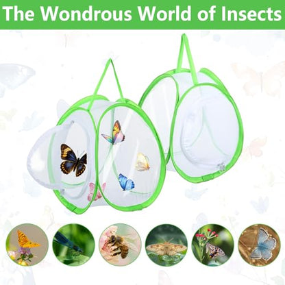3 PCS Mini Butterfly Habitat Cage Foldable Insect Mesh Cage with Handle & Zipper Portable Butterfly Net Habitat Bug Terrarium for Transporting and Raising Critter Cage Easy to Observe, 10x 8.8x8Inch