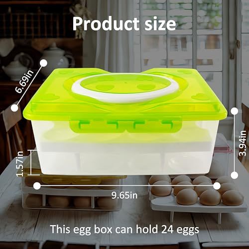 Ortable Large Capacity Double-layers Egg Storage Container Holds 24 Eggs Shatter-proof Non-slip Eggs Holder with Handle (Green) - color: Green