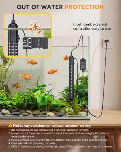 SEAOURA 200W Aquarium Heater for 20-40 Gallon Fish Tank with Temp Probe | Adjustable Max & Min Temp Protection 9.5 IN Auto Power Off Intelligent Controller Submersible Heater Turtle Salt/Freshwater ﻿ - size: Tank for 30-40 Gallon