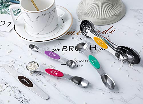 Magnetic Measuring Spoons Set Stainless Steel Dual Sided Measuring Spoons | Stackable Teaspoons Tablespoons for Measuring Dry and Liquid Ingredients - color: Color