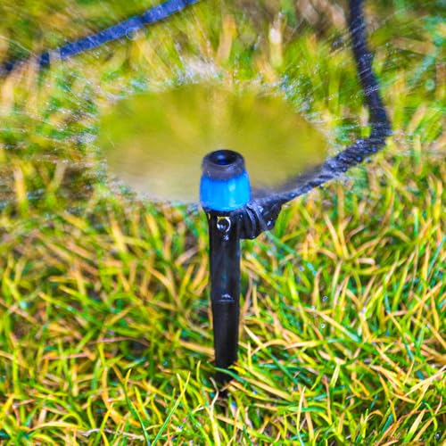 50 Pieces Drip Irrigation Emitters, Adjustable 360 Degree Drip Vortex Emitters on 5" with Stake for 1/4" Drip Irrigation Tubing Irrigation Fan Shape Drippers for Garden Watering System - size: Vortex Emitters - 50 Pieces