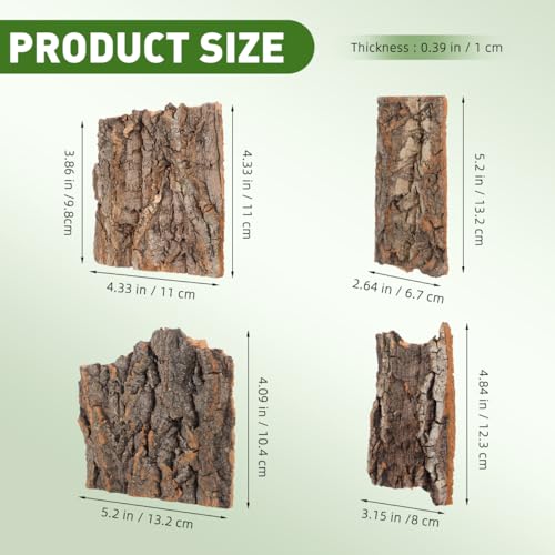 YARNOW Reptile Cork Bark Climbing Platform 4 Pack Terrarium Decor Snake Hide and Reptile Tank Accessories for Lizards Geckos Small Pets 5.11 X 1.49 X 0.39 in