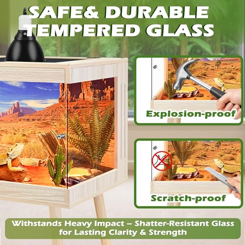 ROYXEN Bearded Dragon Tank with Leg Stand,82 Gallon Tempered Glass Reptile Tank with Metal Mesh Top, 3-Side Clear Anti-Scratch Glass Lizard Tank,Snake Tank for Reptile Habitat (Oak,48" Length) - color: Oak, size: 82Gal,48x20x20inch