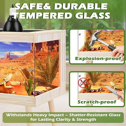 ROYXEN Bearded Dragon Tank with Leg Stand,82 Gallon Tempered Glass Reptile Tank with Metal Mesh Top, 3-Side Clear Anti-Scratch Glass Lizard Tank,Snake Tank for Reptile Habitat (Oak,48" Length) - color: Oak, size: 82Gal,48x20x20inch