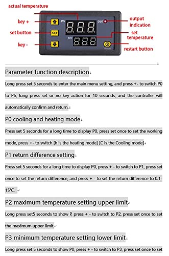 W3230 Digital LED Temperature Controller Module Digital Thermostat Switch with Waterproof Probe Programmable Heating Cooling Electronic Thermostat Range from -50℃ to 120℃ (12V 10A 120W) (2 Pieces) - style: DC 12V