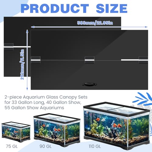 Sieral Aquarium Lids Polycarbonate Canopy 2 Pieces Set 22.95 x 11.5 x 0.12 inch for 33/40/55 Gallon with Center Brace Aquariums Cover Fish Tank Lid with a Hook Knife, Black - color: Black, size: 48 x 13 Inch