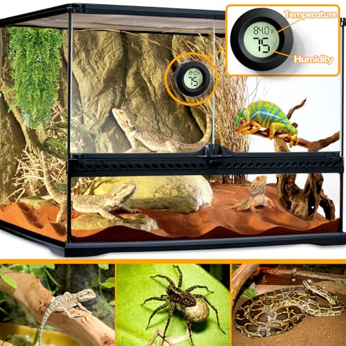 Reptile Tank Accessories, 2 PCS Reptile Thermometer and Humidity Gauge for Bearded Dragon, Jumping Spider, Leopard Gecko, Hermit Crab, Gecko, Ball Python, Lizard - color: Black Round