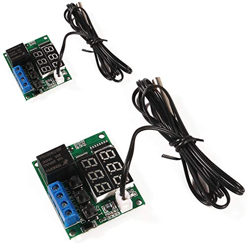 2PCS XH-W1219 Temperature Controller Module Double Display Digital Thermostat Module with Waterproof NTC Probe, -50~110℃ Electronic Temperature Temp Control Module Switch - color: W1219, size: 2PCS