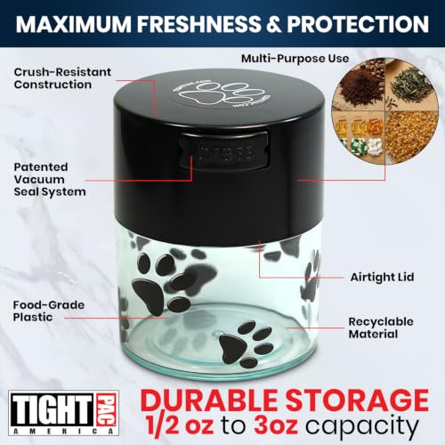 Pawvac 3 Ounce Vacuum Sealed Pet Food Storage Container; Black Cap & Clear Body/Black Paws - color: Clear Paws, size: TV2