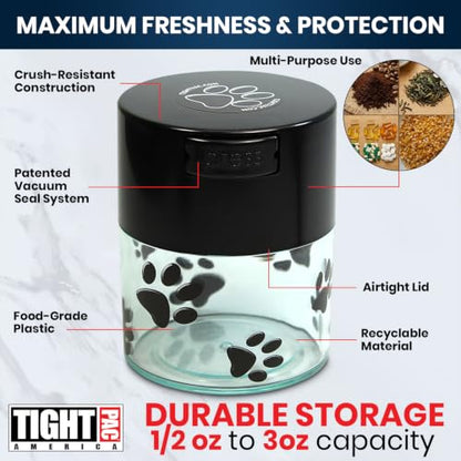 Pawvac 3 Ounce Vacuum Sealed Pet Food Storage Container; Black Cap & Clear Body/Black Paws - color: Clear Paws, size: TV2