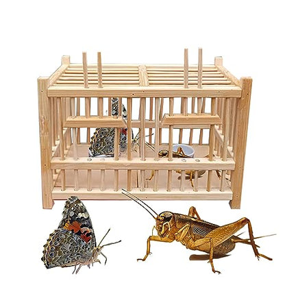 Small Reptile Animals Terrarium. Insect Enclosure. Crickets, Snails, Spiders, Cockroach ，Tarantula ，Caterpillar，Cages. Luxury Houses, Double Room. Bamboo (B)