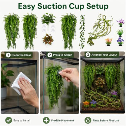 Reptile Plants Terrarium Decor, Hanging Reptile Vines, Flexible Bendable Jungle Climbing Leaves for Bearded Dragon, Leopard Gecko, Chameleon, Snake, Lizard Tank Habitat Decoration (Group A)