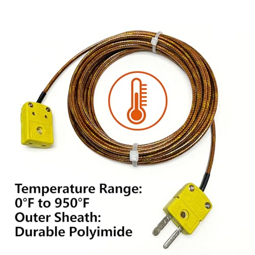 K Type Thermocouple Extension Cable 355in/10 Yards | Brown Wire PVC Coating Polyimide Construction 0°F–1300°F Temperature Range - size: 355in/10 yards