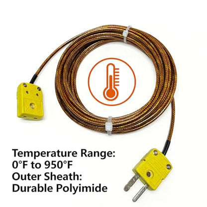 K Type Thermocouple Extension Cable 355in/10 Yards | Brown Wire PVC Coating Polyimide Construction 0°F–1300°F Temperature Range - size: 355in/10 yards
