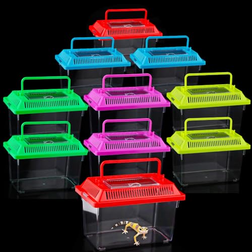 10 Pack Plastic Reptile Carrier Tarantula Enclosure Snake Breeding Box Hatching Container for for Bearded Dragon Lizard Spider Fish Turtle Hermit Crab (7 x 4.3 x 4.3 Inch)