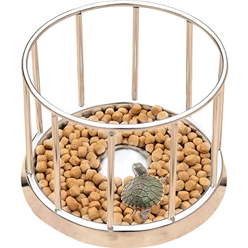 La La Pet® Stainless Steel Reptile Turtle Food Water Dispenser Feeder Food Bowl Feeding Dish for Lizard Tortoise Chameleon Round M - size: M