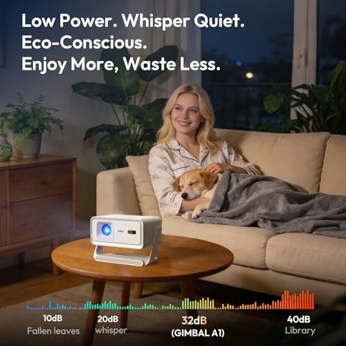 XGODY Portable Projector wtih Wifi and Bluetooth, Gimbal A1, Built in Apps | 260ANSI Android 14 Smart Projector Auto Focus, Support 4K 1080P 6D Auto Keystone Correction, 180° Rotation for Bedroom Home