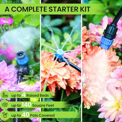 Drip Irrigation System Kit for Garden Watering, 230FT Quick Connect | For Garden, Raised Beds, Greenhouses, with 33FT 5/16" Mainline + 1/4" Tubing + 40 Emitters, 20-45 PSI and up to 40 GPH - size: 230 FT - 33 FT 5/16" Tubing + 197 FT 1/4" Tubing