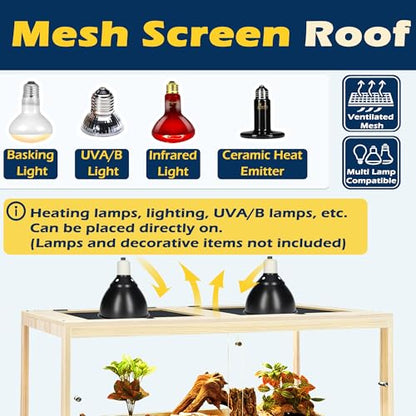 Bearded Dragon Tank with Leg, 80 Gallon Tempered Glass Lizard Tank, Reptile Enclosure with Metal Mesh and Lockable Door, Reptile Tank for Snakes,Chameleon (Oak, 48x19x19 Inch)