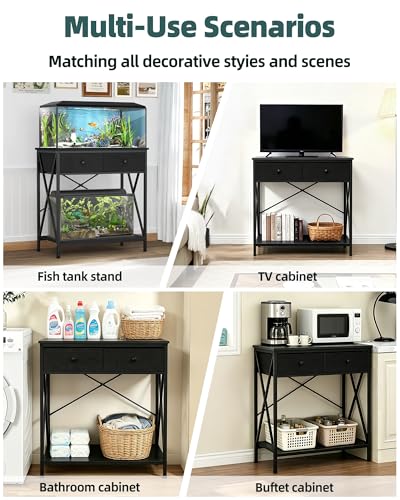 Fish Tank Stand with Storage, 20-29 Gallon Aquarium Stand Easy Clean | Heavy Duty Metal, 2-Tier Breeder Reptile Turtle Terrarium Stand Fits Office Home,30.7" x 16.5" MDF Tabletop, 330lbs Capacity - color: Black, size: 20-29 Gallon