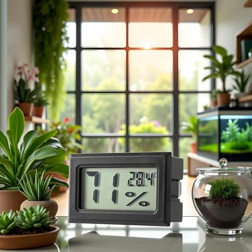 Black Mini Compact Digital Hygrometer,Mini Thermometer Hygrometer,Indoor Humidity Meter,Temperature and Monitor for Bed Room, Pet Reptile, Plant, Greenhouse Indoor Thermometers