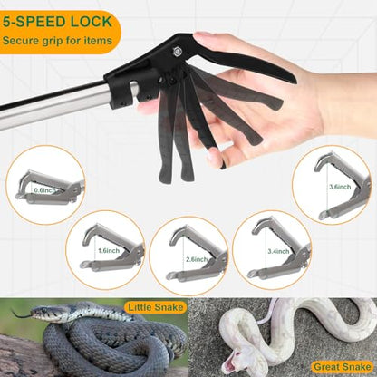 Professional Snake Tongs Grabber Tool, Heavy Duty Stainless Steel Snake Catcher with 5-Level Lock and Foldable 70-Inch Handle - Reliable Outdoor Garden Shed Chicken Coop Trail, Woodpile