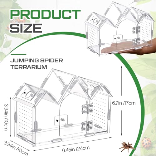 Weysat Jumping Spider Enclosure 9.5" x 3.9" x 6.7" Acrylic Tarantula Enclosure Castle Style Insect Terrarium with Magnetic Door Transparent Terrarium for Reptiles, Amphibians and Spiders - size: 9.5" X 3.9" X 6.7"