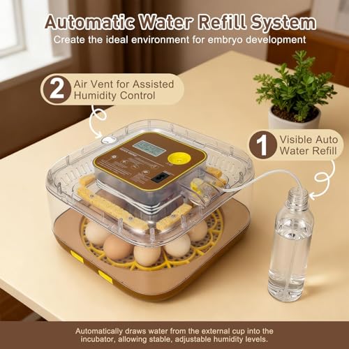 Series IV - 12-Egg Fully Automatic Incubator, Low Maintenance, Sensor-Based Precise Humidity & Temp Control, Custom-Interval Auto Turn & Auto Stop, Preset Incubation Days, Candler, Alarms - size: New 12-Egg Brown
