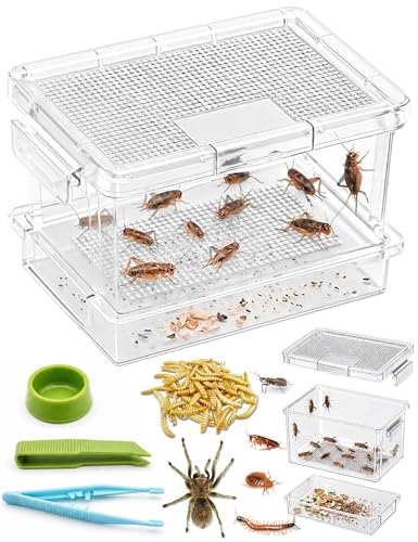 Cricket Keeper – Insect Breeding Box with Feeding Door for Crickets, Dubia Roaches, Mealworms, Transparent Ventilated Cage, Easy Clean Critter Keeper for Reptiles, Live Feeder Insect Container