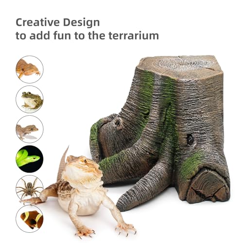 Large Bearded Dragon Basking Platform, Reptile Tank Accessories Hollow Tree Climing Ramp for Leopard Crested Gecko Lizard Turtle