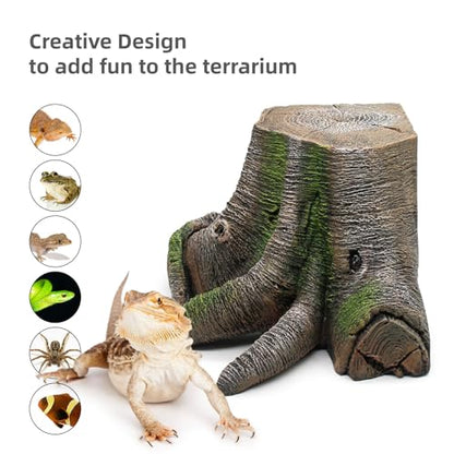 Large Bearded Dragon Basking Platform, Reptile Tank Accessories Hollow Tree Climing Ramp for Leopard Crested Gecko Lizard Turtle