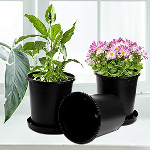 Fasmov 10PCS 1 Gallon Durable Nursery Pot Garden Flower Pots Nursery Plant Container Kit with 10 Pcs Matching Pallets, Black - color: Black