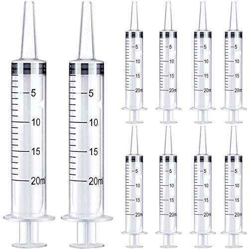 10Pack 20ml Syringe for Liquid - Syringes without Needle - 20 ml Sterile Packed Plastic Syringe for Medicine Student Lab Measuring Liquids and Pet Feeding Oral Food (10 Pack 20cc )