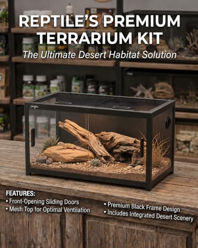 48 Gallon Reptile Tank, Gecko Reptile Enclosure Front Sliding Door | Stackable ventilation Gecko reptile terrariums Tank anti-escape locks and no-fingerprint handles humidification atomization - color: Black, size: 48 Gallon
