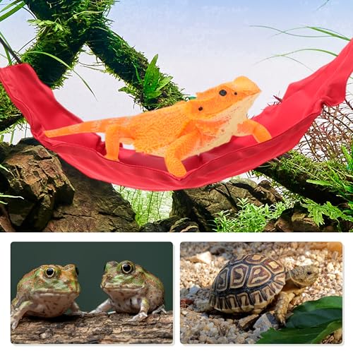 Bearded Dragon Hammock, Lizard Hammock with Suction Cups Hooks, Bearded Dragon Tank Accessories, Reptile Lounger for Geckos, Red, 1 Set - color: Red
