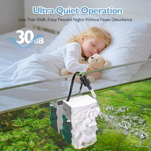 AQQA Aquarium Filter, 3W, 5-10 Gallon Tank | 79GPH Internal, Dual Water Outlet & Aeration, Crystal Clear Water, Submersible Pump & Filter System