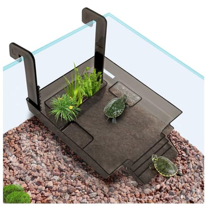 La La Pet Turtle Basking Platform Tortoise Resting Terrace with Feeding Trays and Planting Area Fish Tank Aquarium Decor Hanging Aquatic Turtles Dock Adjustable Height