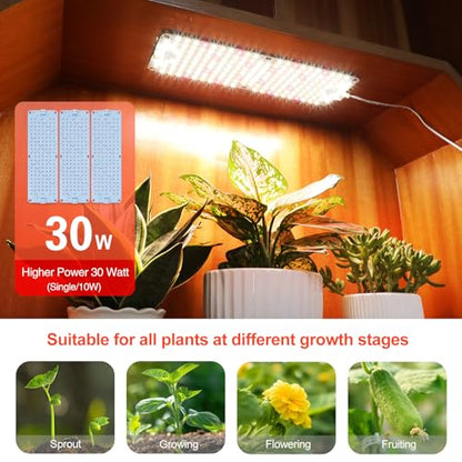 3-Pack Panel Grow Lights for Indoor Plants, FECiDA 2026 LED Plant Grow Light for Under Cabinet Plants, Full Spectrum Growing Lamp with 4,8,12,16,20 Hr Timer, Free Linking - size: Panel Grow Light 12W(3Pack)