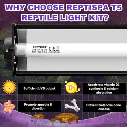 T5 HO UVB Lighting Combo Kit, Reptile Light Fixture, 8W 5.0 UVB | Fluorescent Light Bulb, Tropical Light for Reptile and Amphibian, Basking Light for Bearded Dragon, High Output Natural Light - style: 8.00 Watts