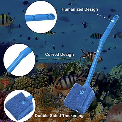 Double-Sided Fish Tank Aquarium Cleaning Sponge Brush with Non-Slip Handle Blue