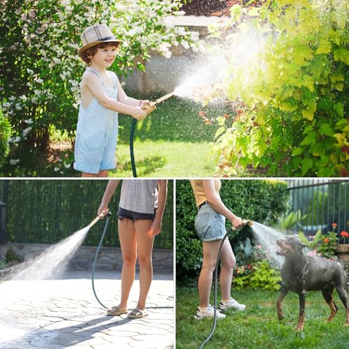 Brass Hose Nozzle & 8-Hole Garden Hose Mister Nozzle Set, Heavy Duty, Adjustable Spray & High-Pressure Jet
