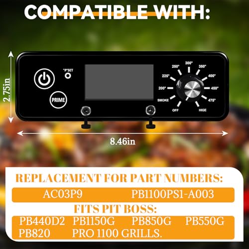 AC03P9 PB1100PS1 Control Board fit for Pit Boss 1100PS1, PB820, Pro 1100 | for 550 Navigator, PB440D2, PB1150G, PB850G and PB550G Wood Pellet Grill/Smoker, Control Panel with LCD Display