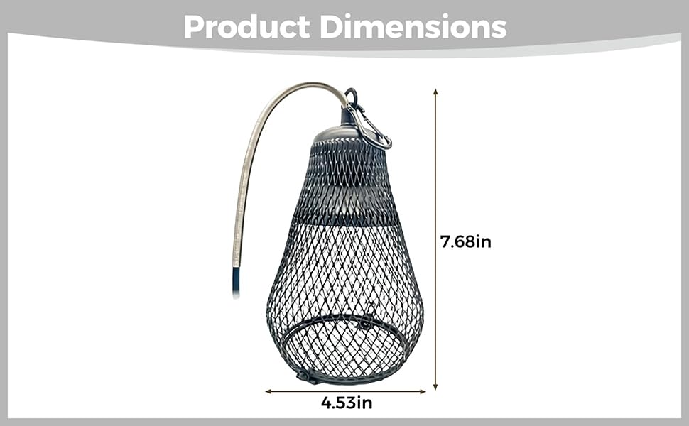 Reptile Heat Lampshade, 7.7 in Ceramic Cover with Dimmer Switch, Anti-Scald Metal Mesh Cage, Anti-Bite Cable Protection for Lizard, Turtle, Parrot, Bulb Not Included