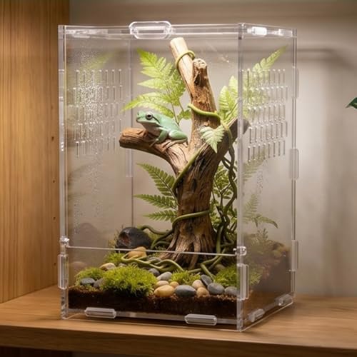 Transparency Reptiles Container Box Terrarium with Front Opening Door Breeding Box for Home Travel Amphibian Display Small Pet Habitat Cage